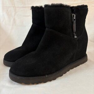 NWOB Ugg Women's Classic Femme Zip Mini Wedge Booties, Black, Size 7